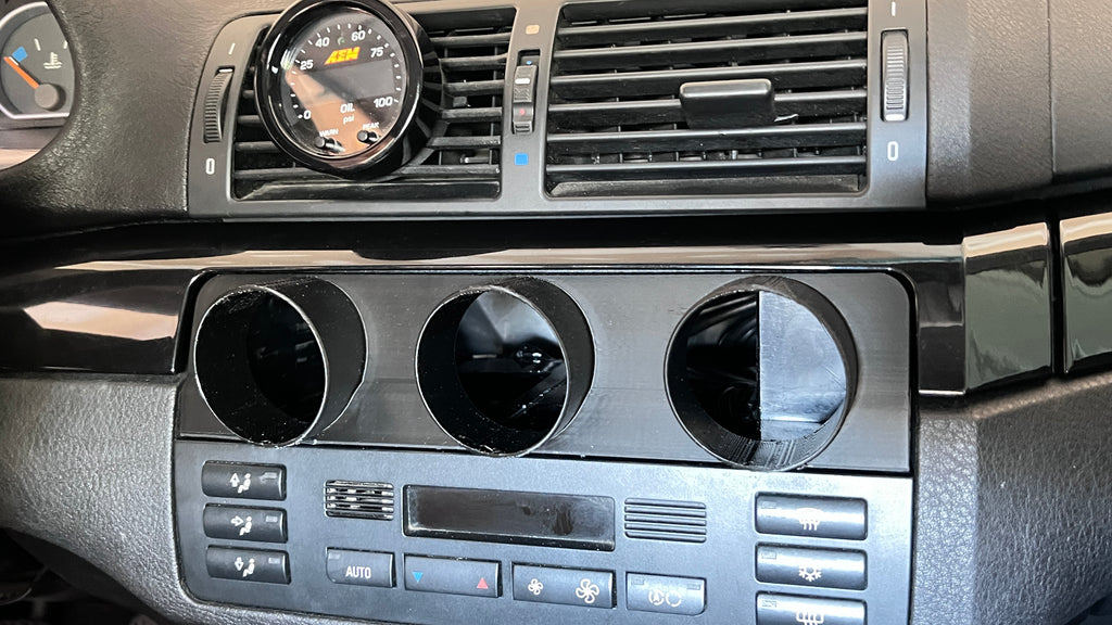 BMW E46 M3 330Ci 330i Radio Block Off & Triple 52mm Gauge Pod Holder Delete Cover Panel