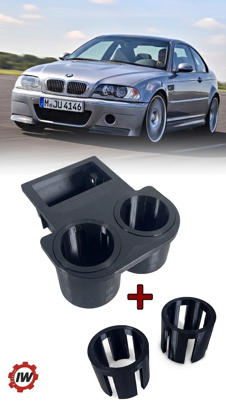 BMW E46 M3 330ci 330i Coupe Sedan Wagon Rear Large 80mm & 67mm Adjustable Cup Holder & Ashtray